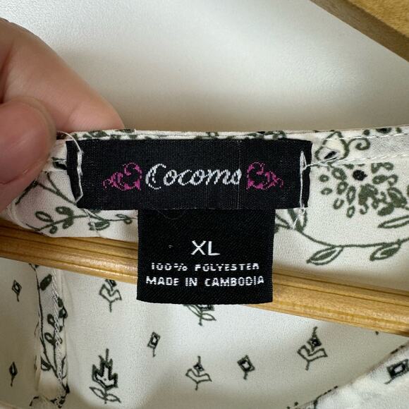 Cocomo Womens Tiered Sleeve Floral Blouse in Cream and Green Sz XL | Lightweight - Picture 6 of 9